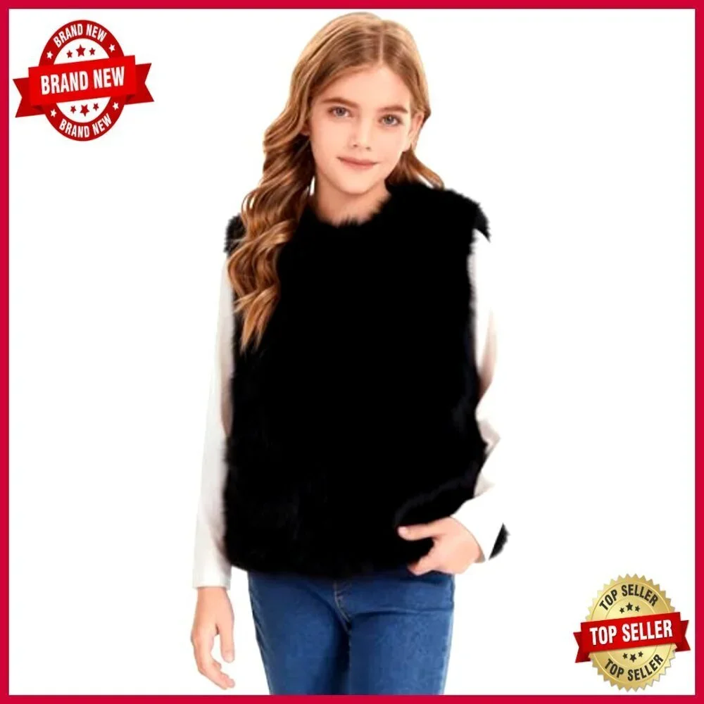 Girls Faux Fur Vest Sleeveless Fluffy Jacket Warm Winter Fuzzy Waistcoat